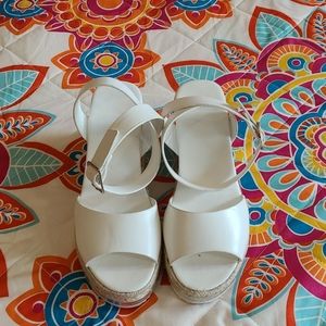 White cork wedge sandals. Size 7